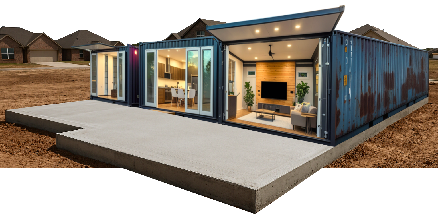 A three-modern container home installed a foundation slab.